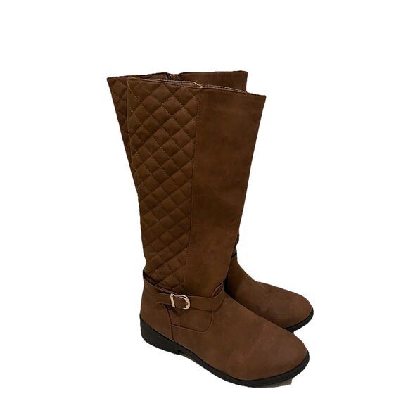 Weeboo Brown Faux Leather Tall Riding Boots Side Zip Womens Size 7 Boho Western - Picture 1 of 9